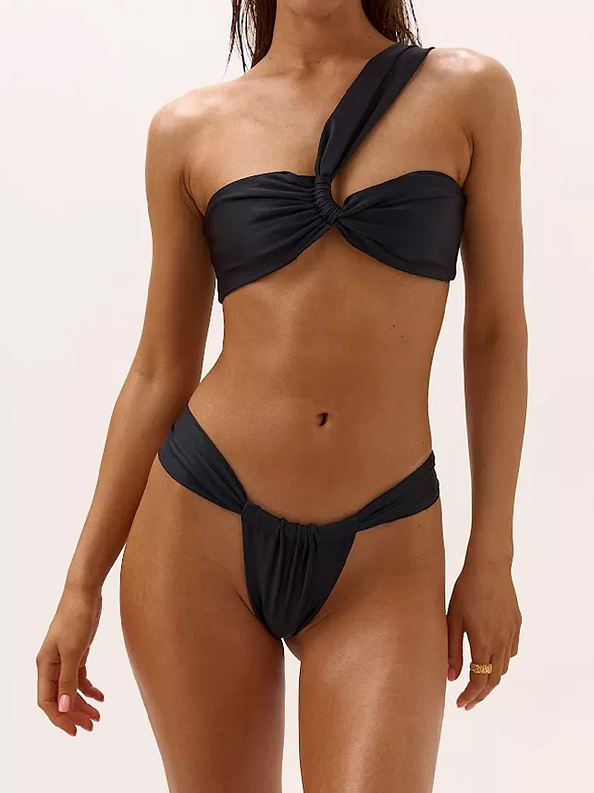 Asymmetrical One Shoulder Ruched High Cut Two Piece Bikini Set