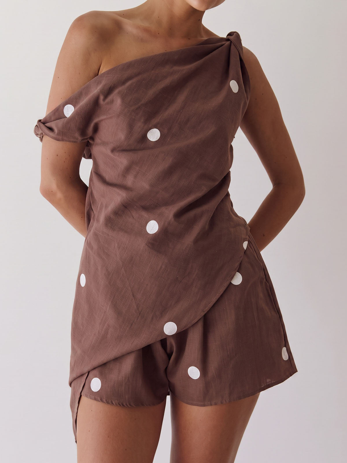 Asymmetrical One Shoulder Top Resort Printed Two Piece Mini Short Set