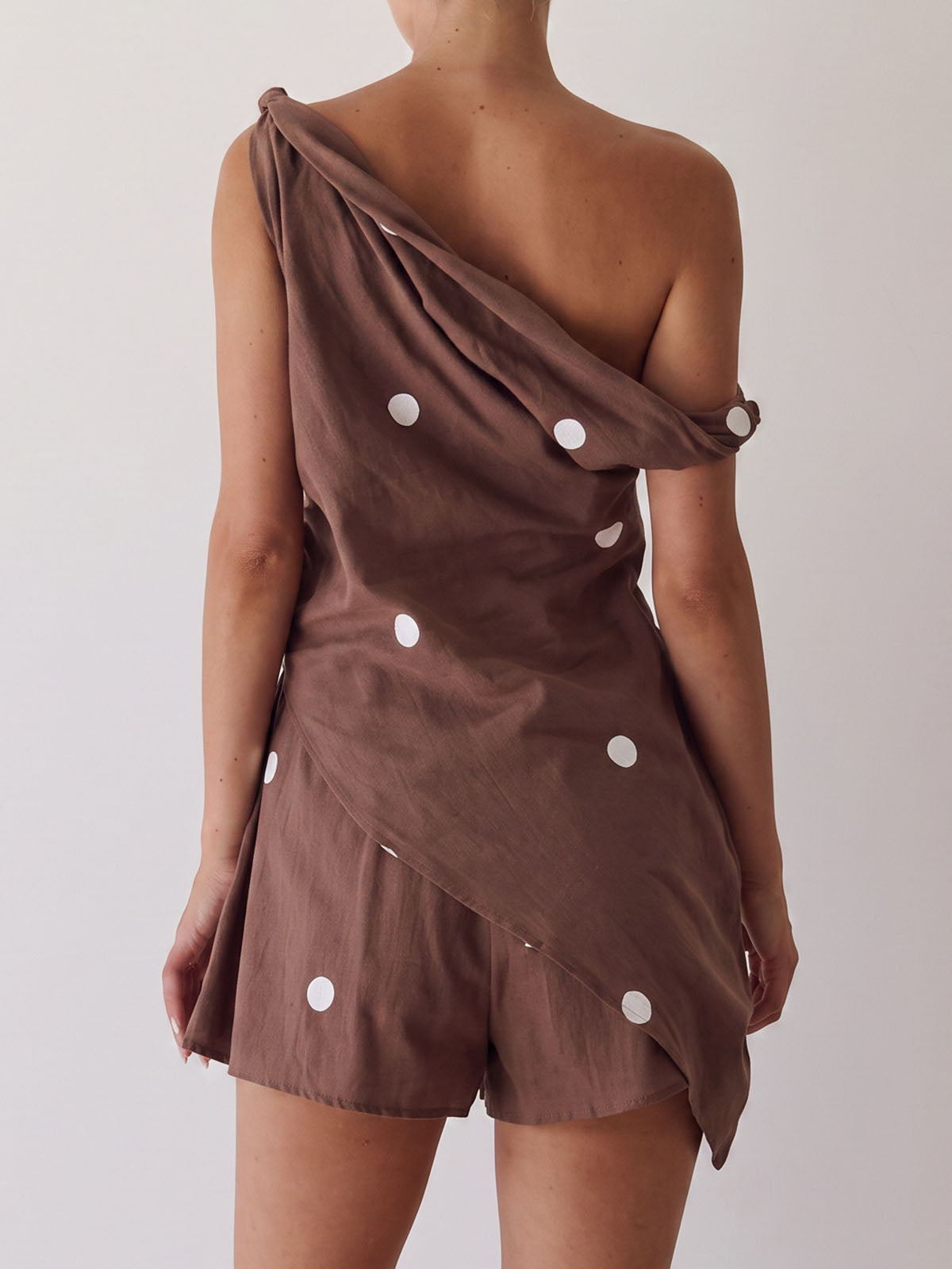 Asymmetrical One Shoulder Top Resort Printed Two Piece Mini Short Set