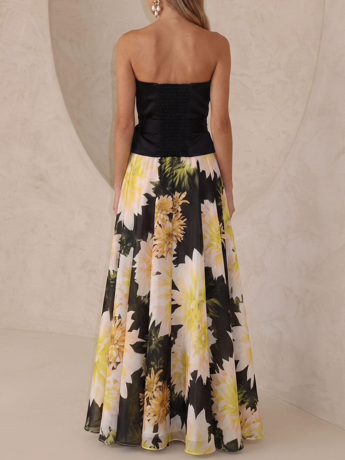 Asymmetrical Sash Strapless Top Resort Two Piece Floral Maxi Skirt Set