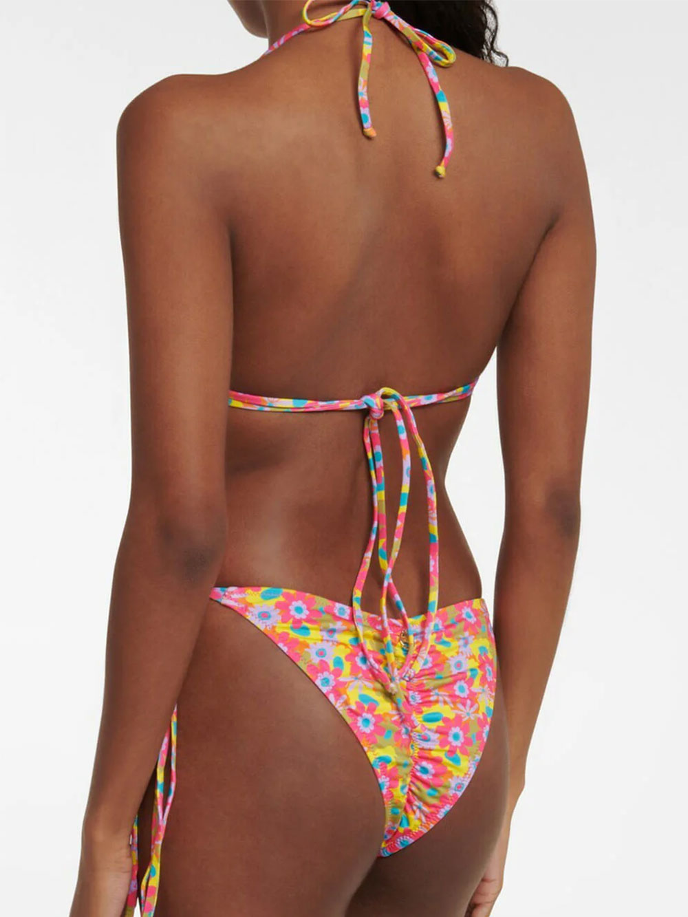 Boho Floral Strappy Scrunch Cheeky Triangle Two Piece Bikini Set