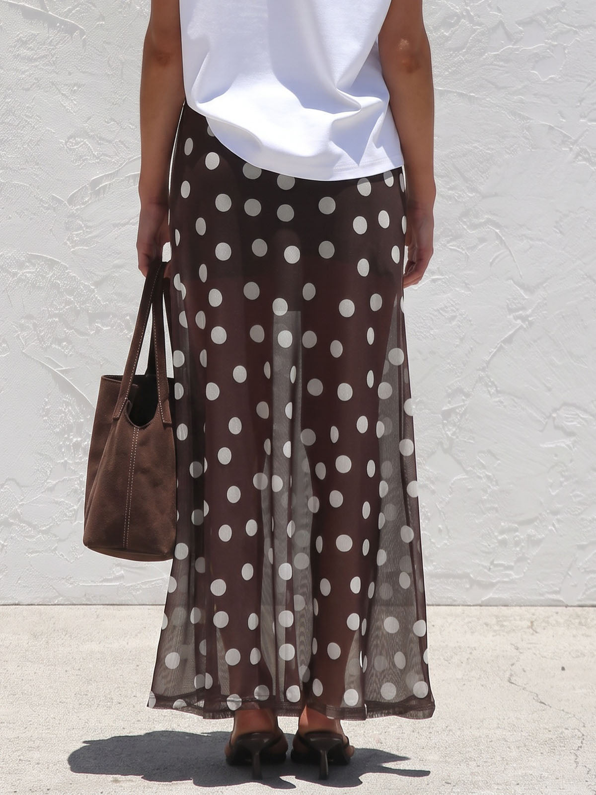 Breezy High Waist Resort Contrast Polka Dot Print Mesh Maxi Skirt