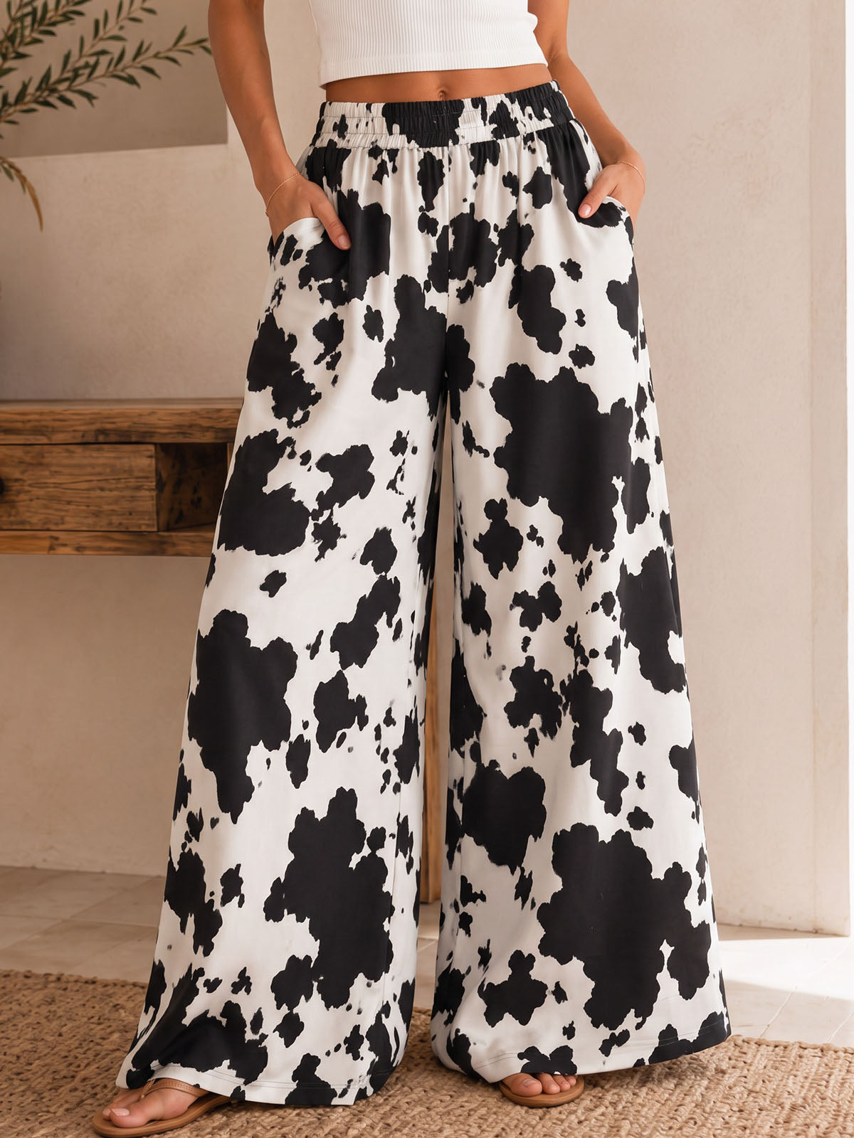 Breezy High Waist Wide Leg Tropical Print Resort Palazzo Pants