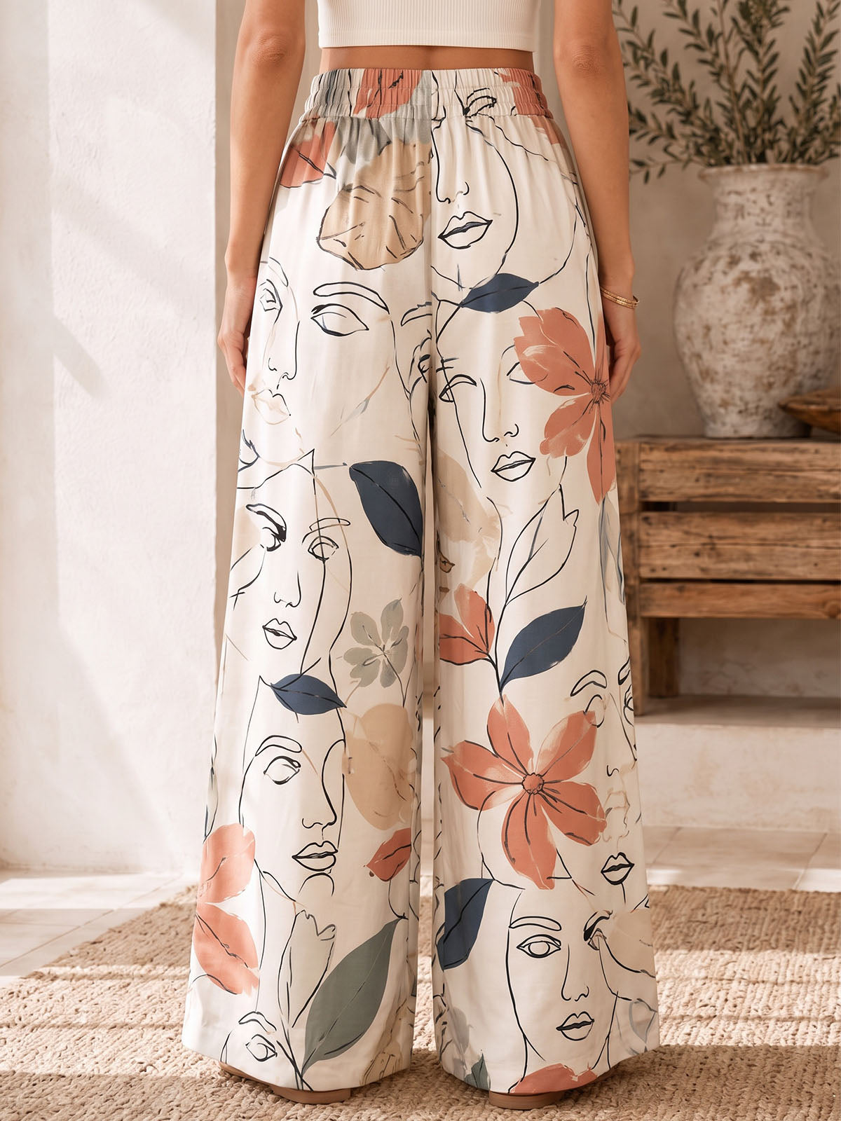 Breezy High Waist Wide Leg Tropical Print Resort Palazzo Pants