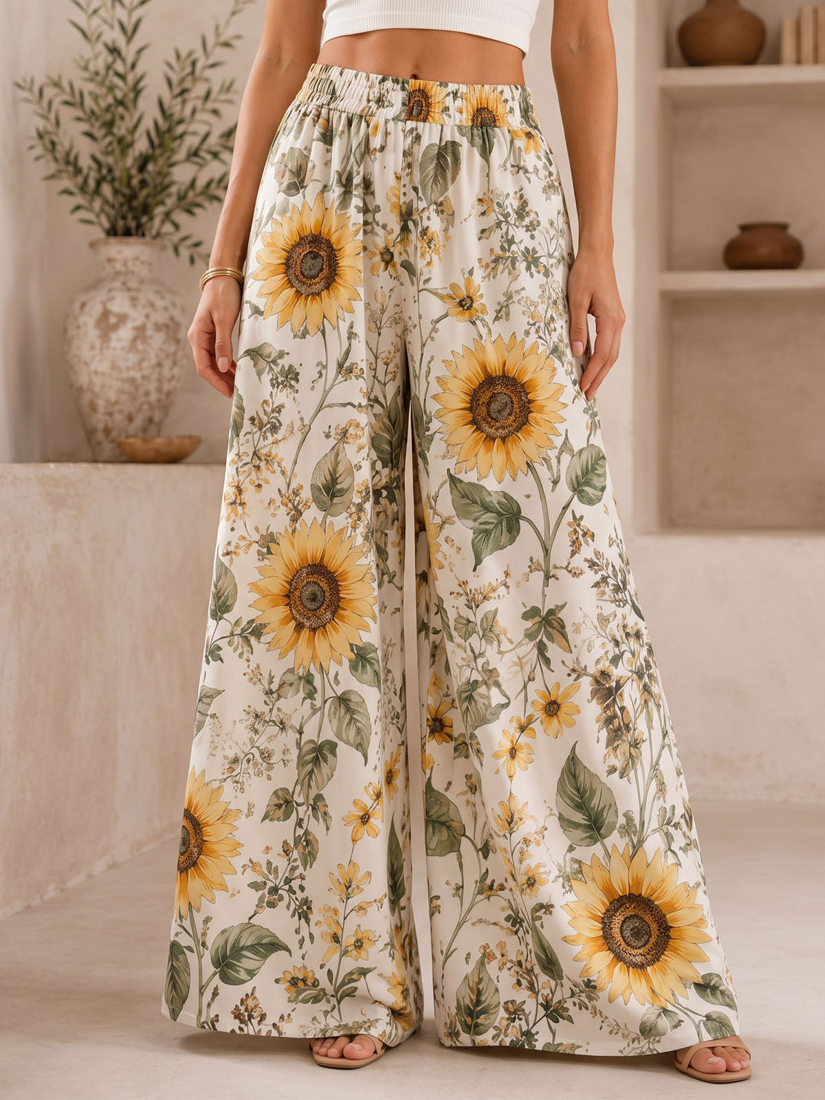 Breezy High Waist Wide Leg Tropical Print Resort Palazzo Pants
