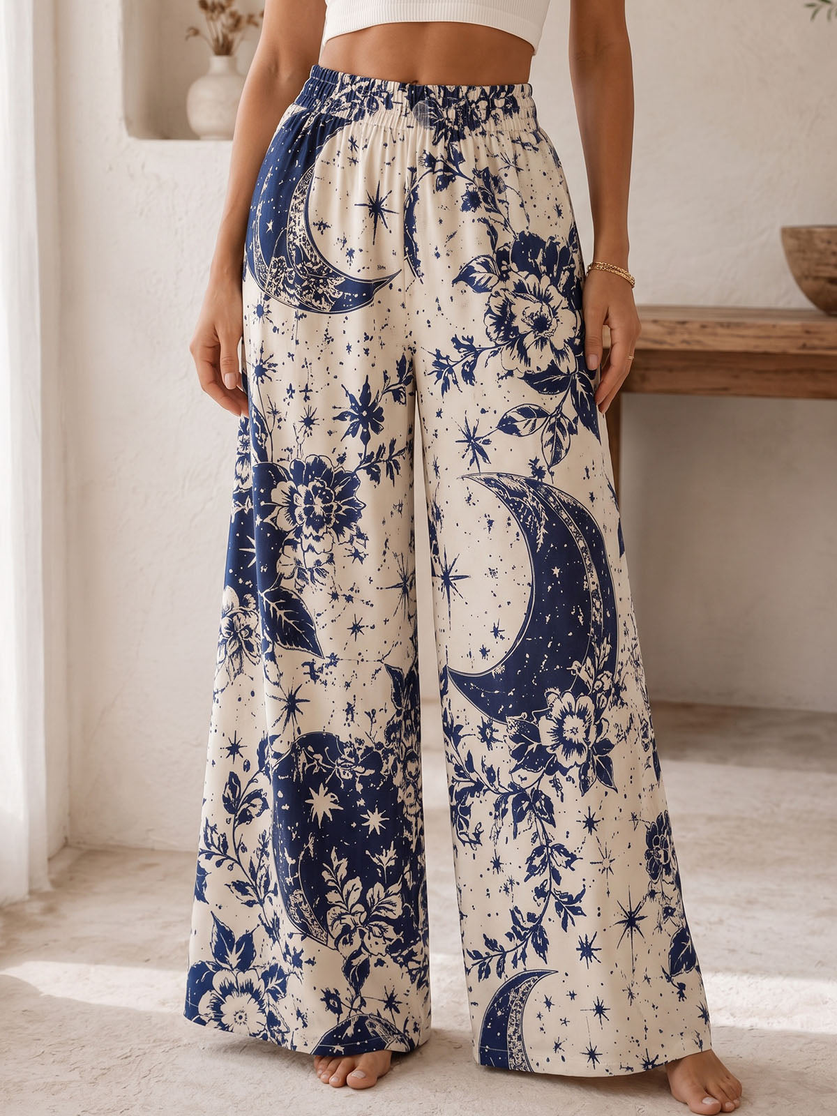 Breezy High Waist Wide Leg Tropical Print Resort Palazzo Pants