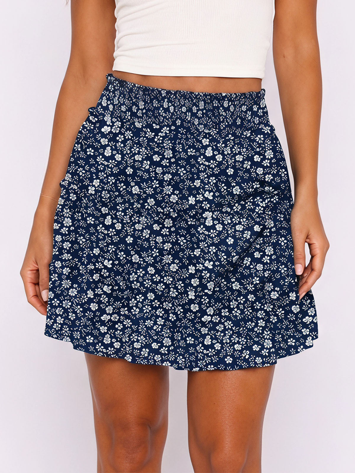 Casual Smocked High Waist Pocketed Resort A Line Tiered Mini Skirt