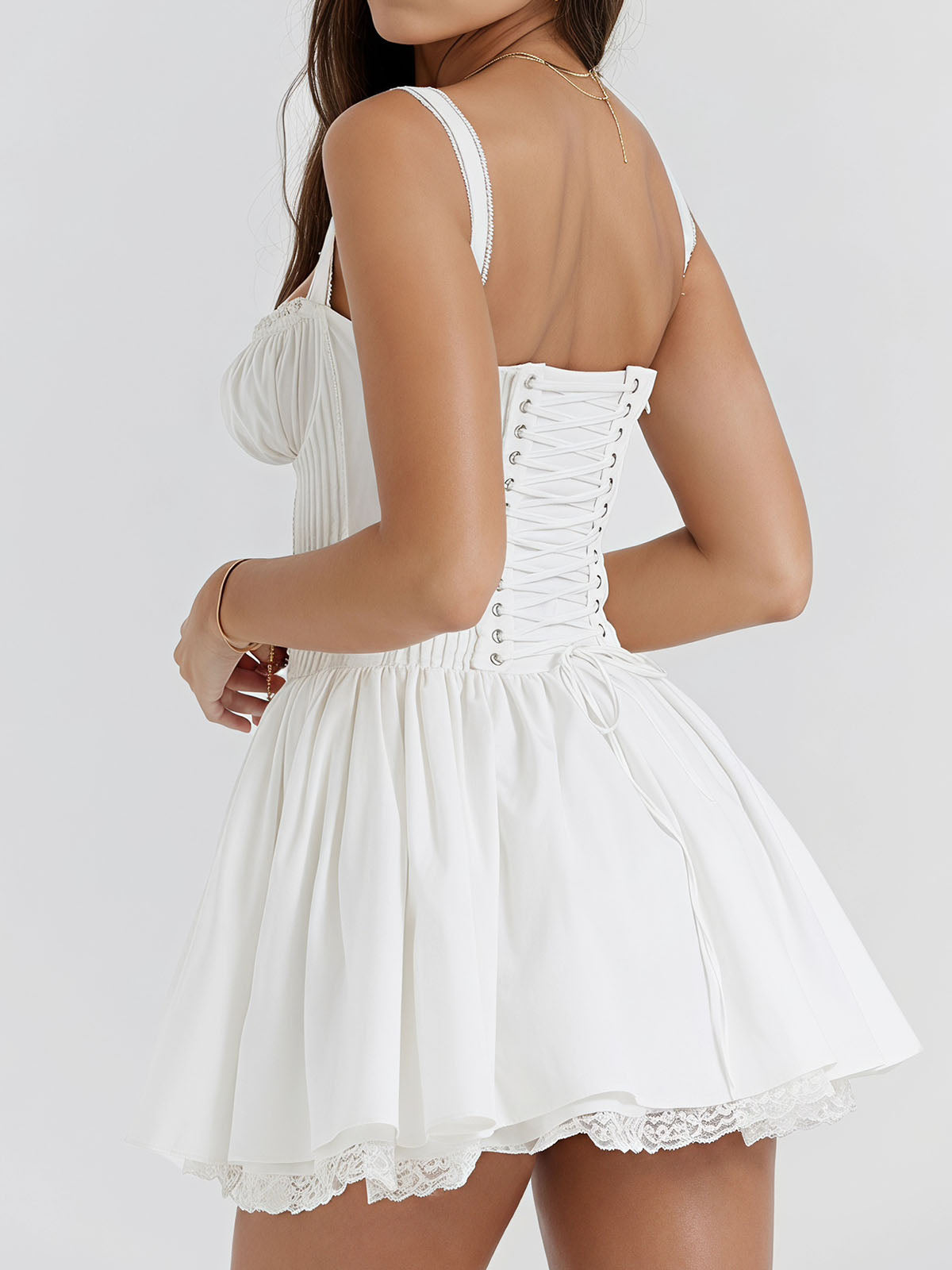 Cute Sweetheart Laced Back Drop Waist Resort Layer Lace Mini Sundress