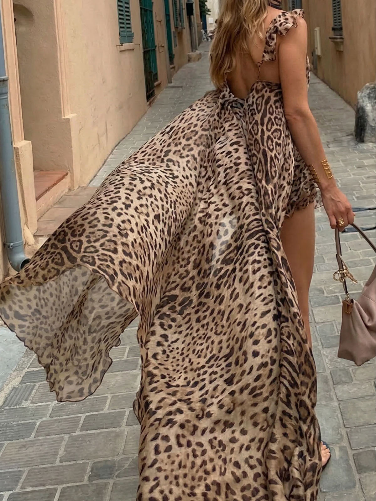 Flowy Tie Front Sheer Chiffon Leopard Print Resort Cover Up Short Set