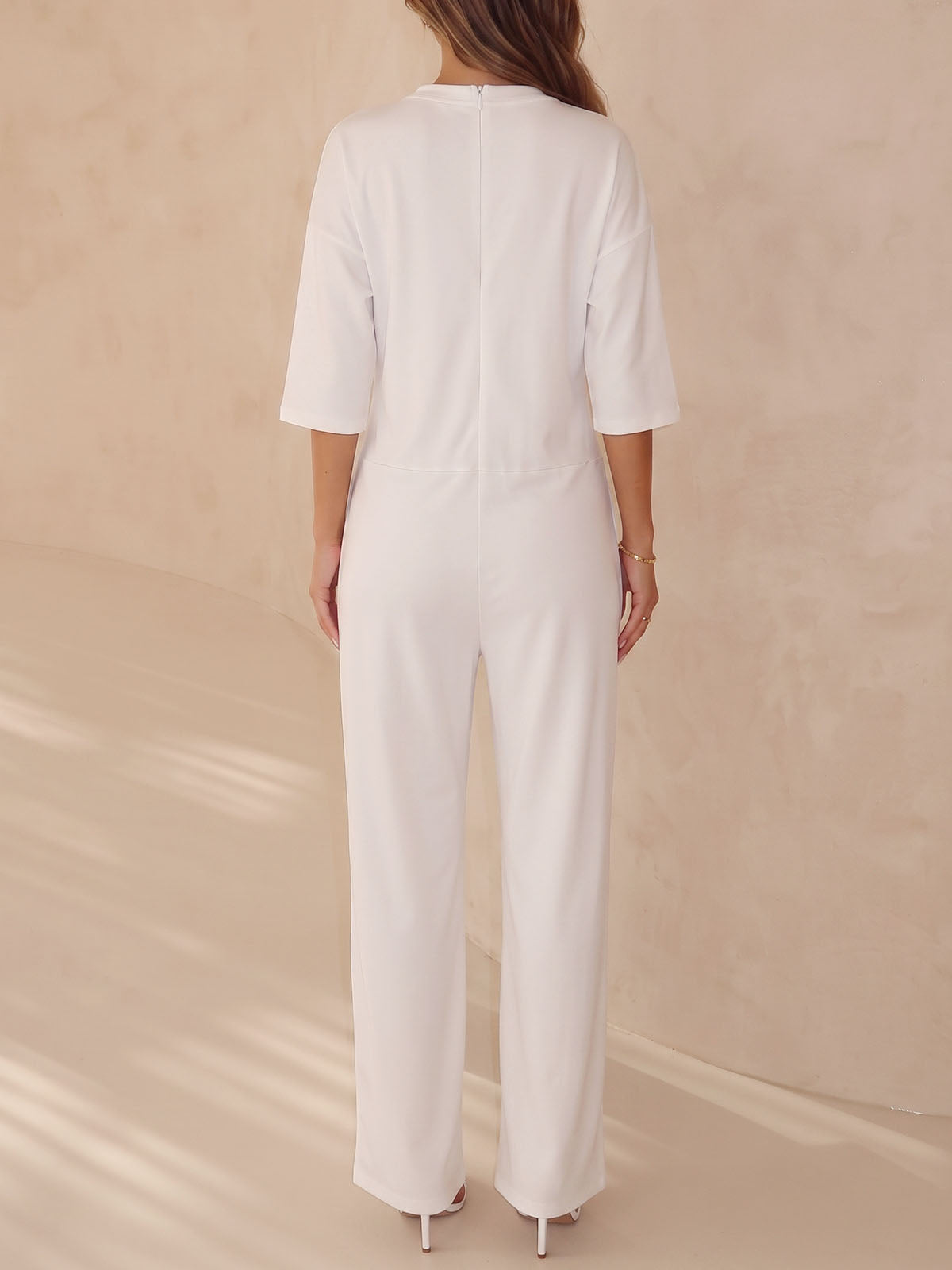 Leisure Drop Shoulder Half Sleeve Pocket Trim Resort Wide Leg Jumpsuit
