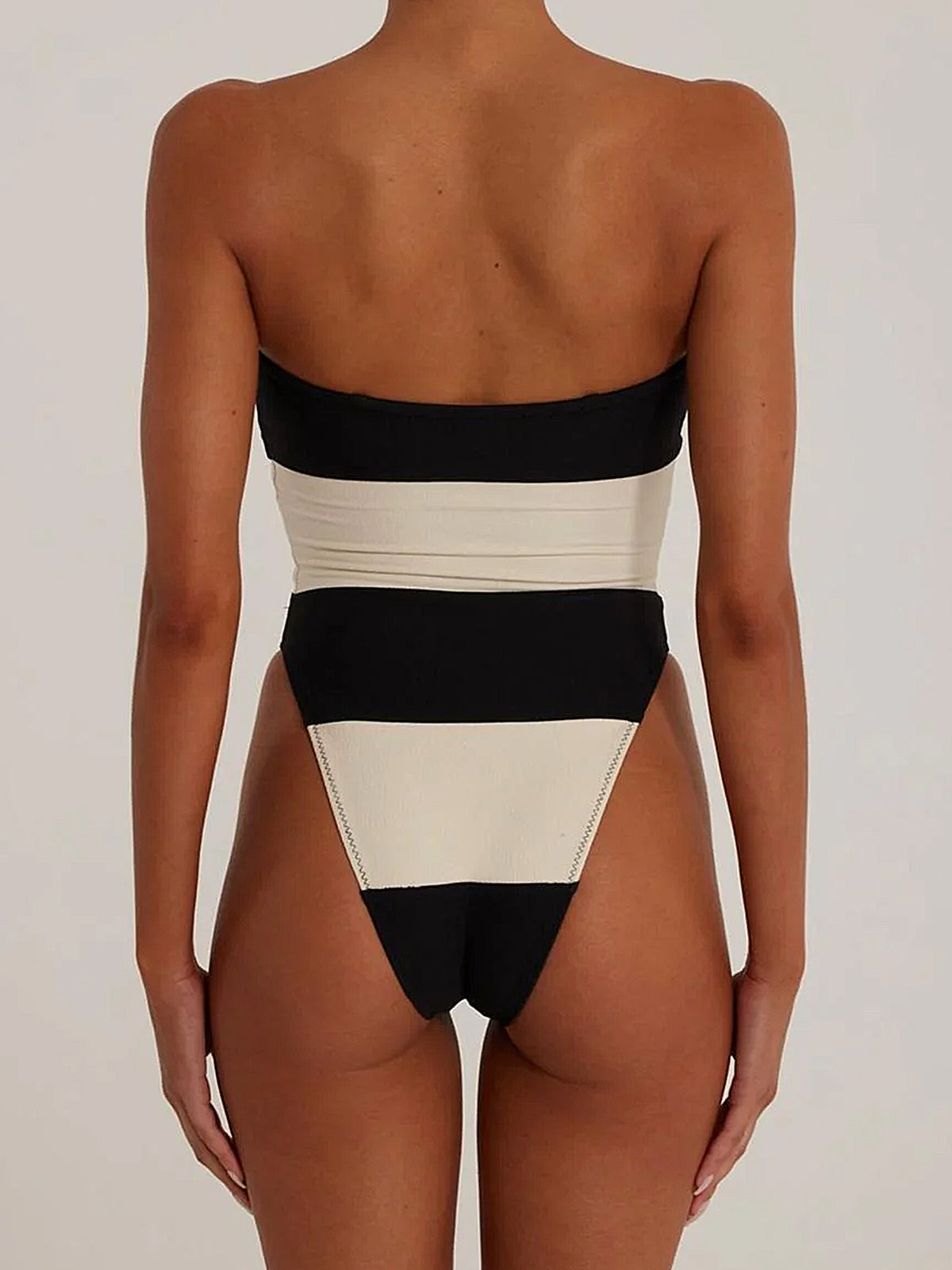 Resort Contrast Striped Brazilian Cheeky High Cut One Piece Swimsuit