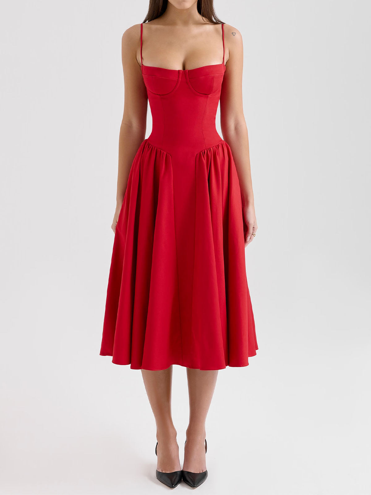 Sexy Bustier Corset Drop Waist Fit and Flare Resort Slip Midi Dress