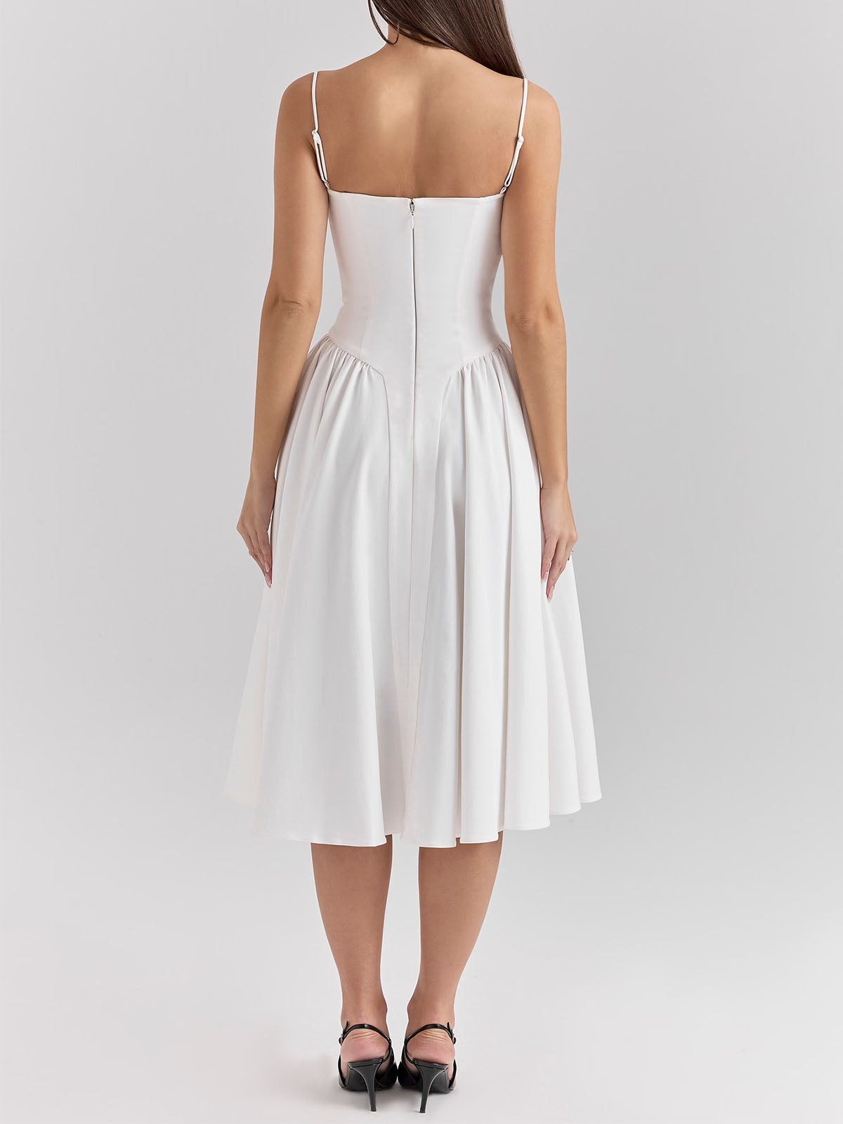 Sexy Bustier Corset Drop Waist Fit and Flare Resort Slip Midi Dress