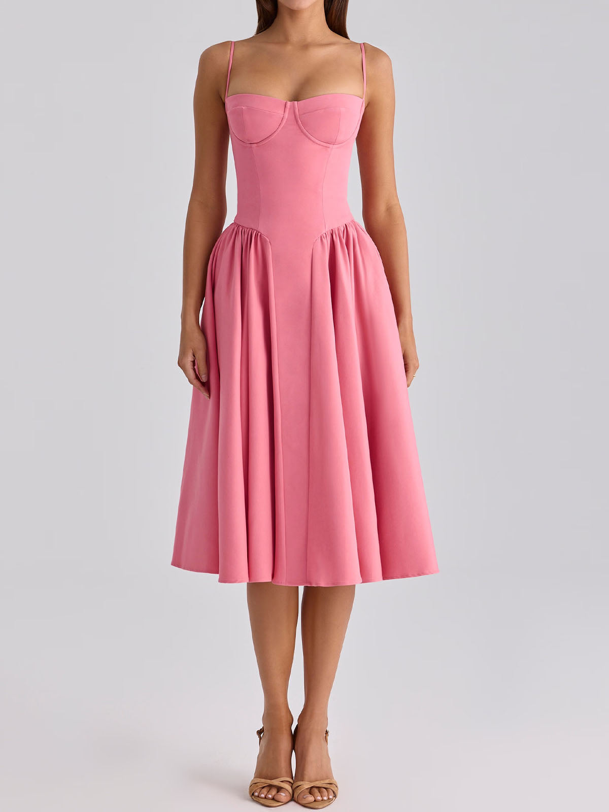 Sexy Bustier Corset Drop Waist Fit and Flare Resort Slip Midi Dress