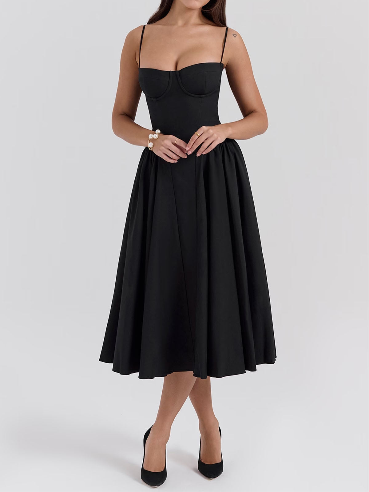 Sexy Bustier Corset Drop Waist Fit and Flare Resort Slip Midi Dress