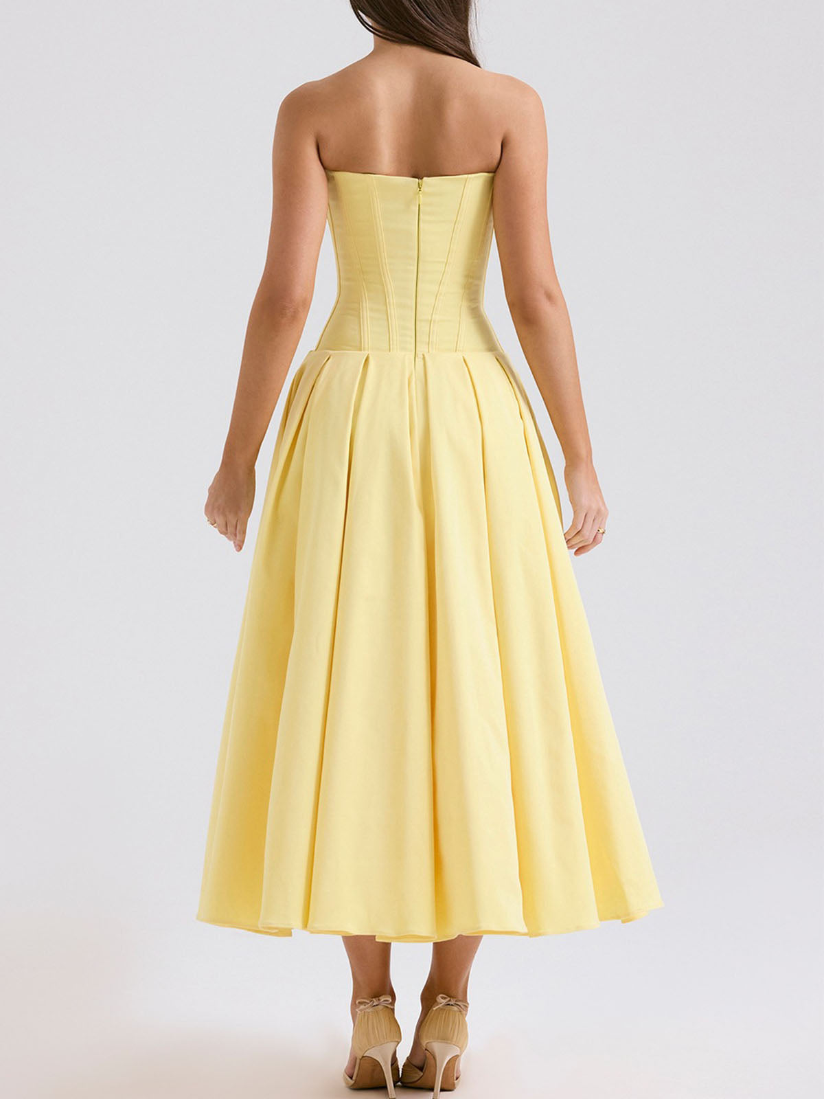 Sexy Bustier Strapless Corset Fit & Flare Resort Pleated Midi Dress