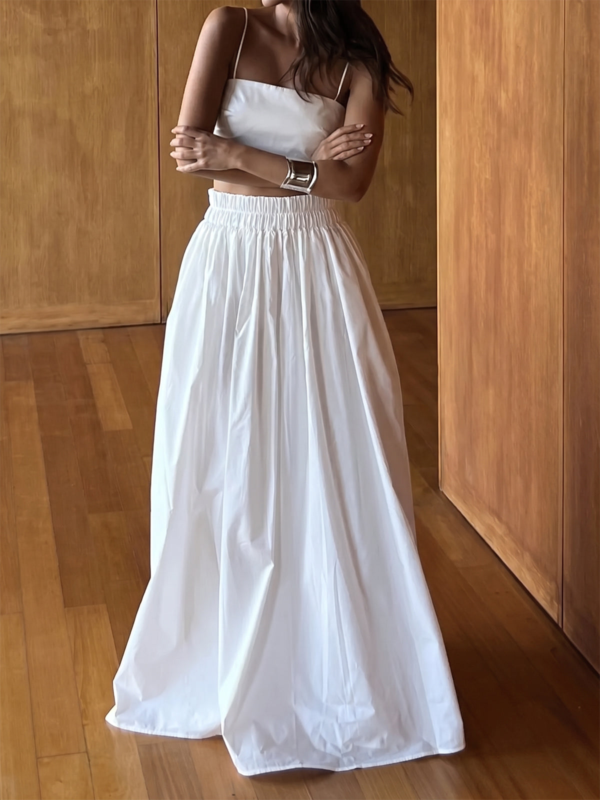Sexy Crop Cami Top High Waist Pocket Trim Resort Two Piece Skirt Set