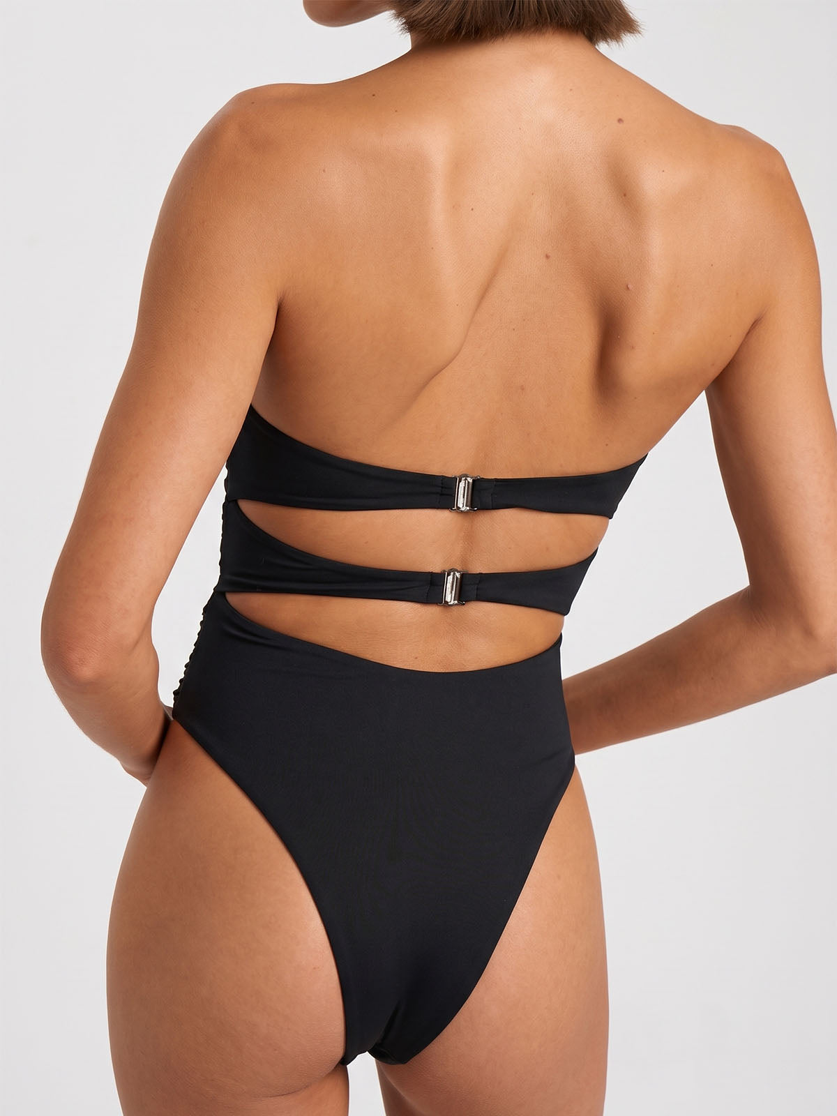 Sexy Flower Bandeau High Leg Ruched Cutout One Piece Swimsuit