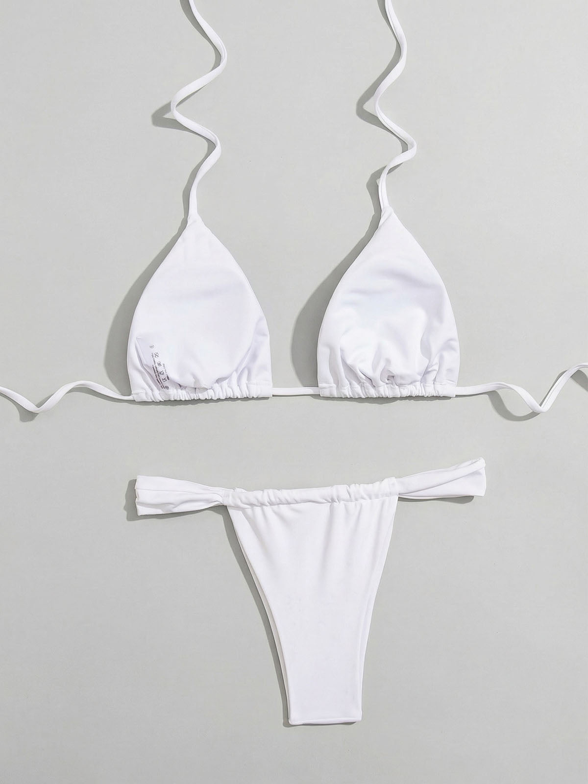 Sexy Solid Color High Cut Ruched Cheeky Halter Two Piece Bikini Set