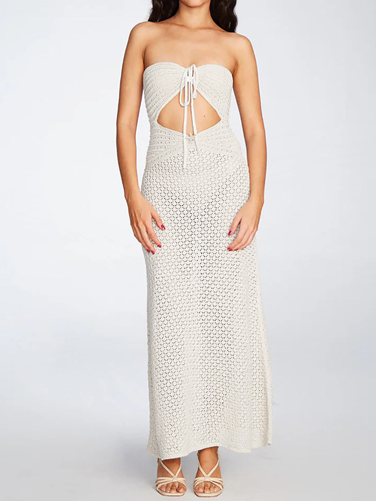Starfish Tie Front Cutout Strapless Beach Crochet Cover Up Maxi Dress