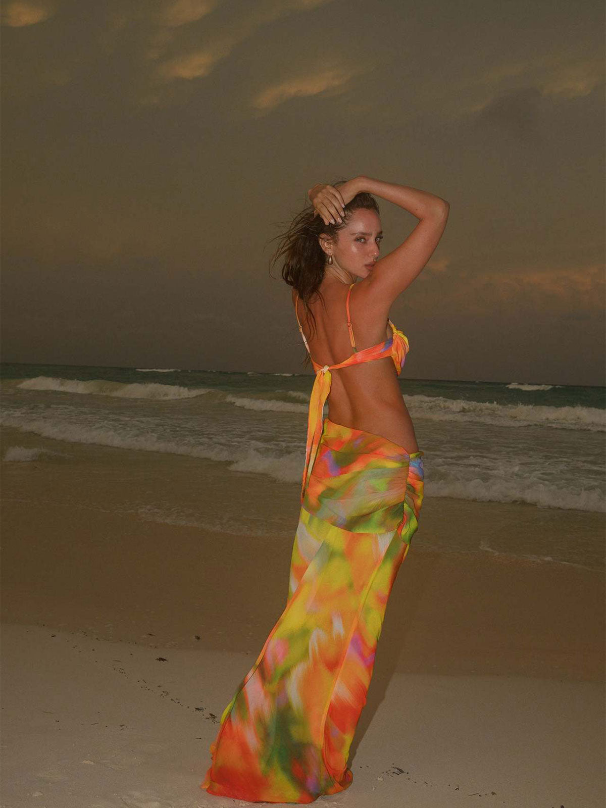 Sunshine Tie Dye Cutout Chiffon Beach Slip Maxi Dress