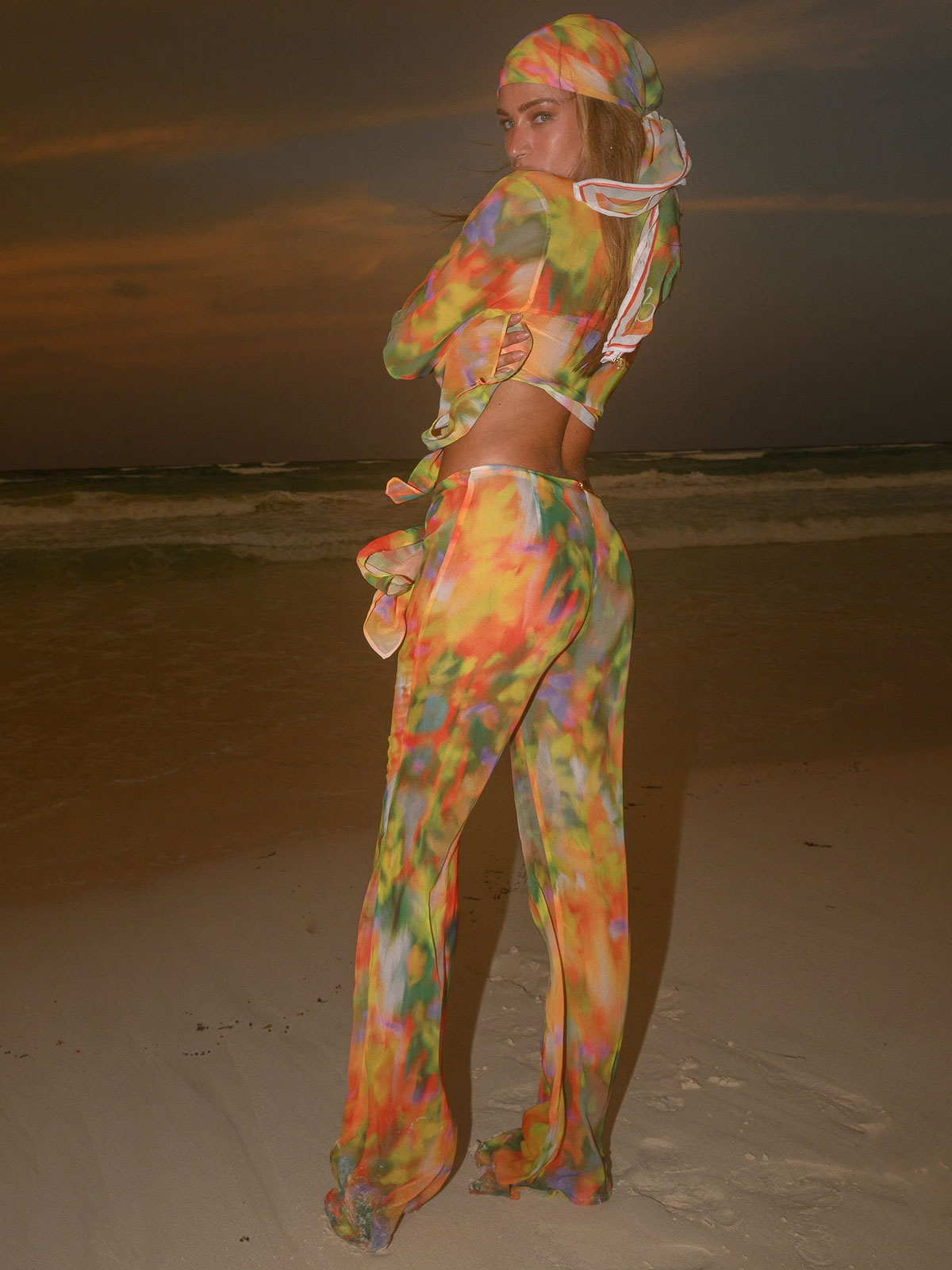 Vacation Tie Dye Chiffon Two Piece Swim Cover Up Set